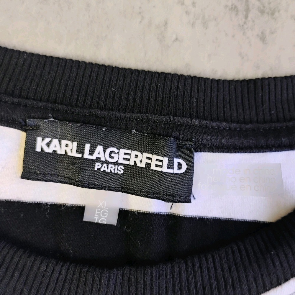 KARL LAGERFELD PARIS Women's C'est La Vie Striped Graphic Top Black White XL - Picture 5 of 8